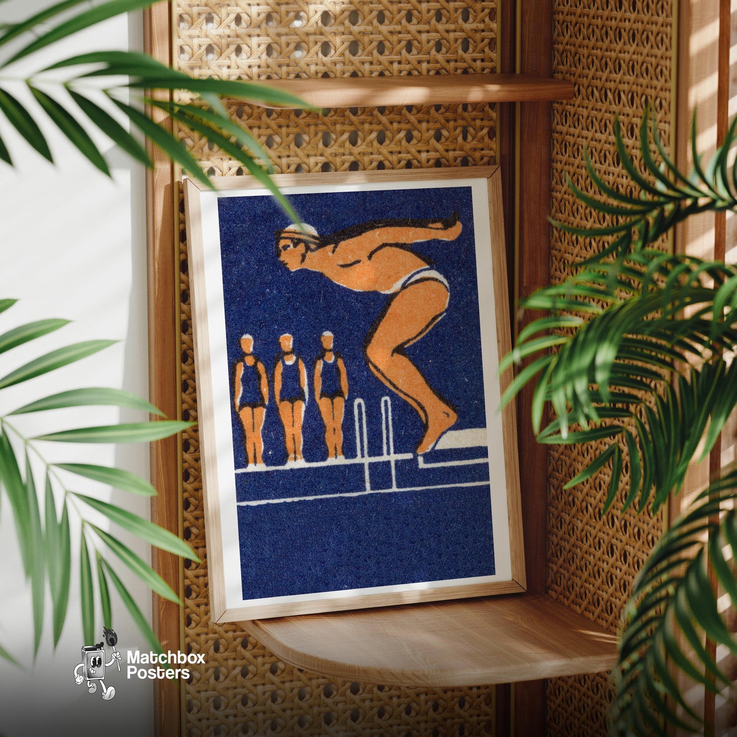 Diving Man - vintage matchbox label print - office wall