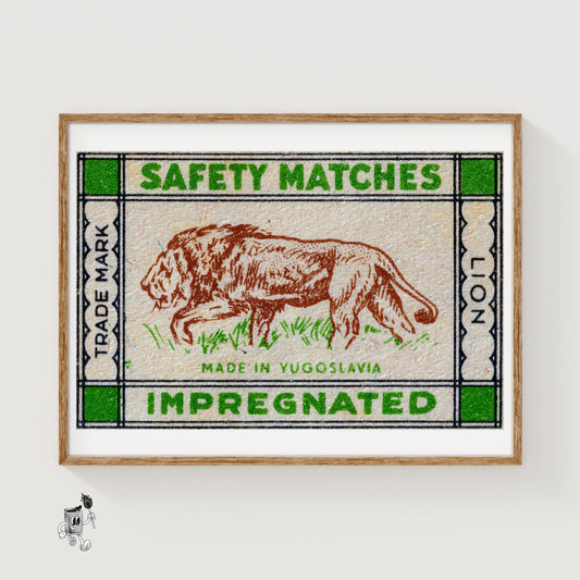 Lion - vintage matchbox label print