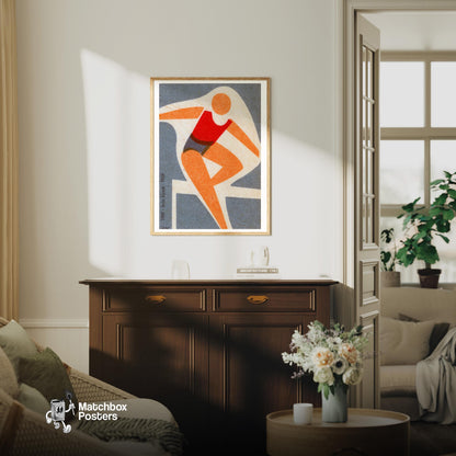 Abstract Figure - vintage matchbox label print - living room mockup