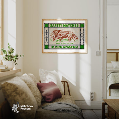 Lion - vintage matchbox label print - living room mockup