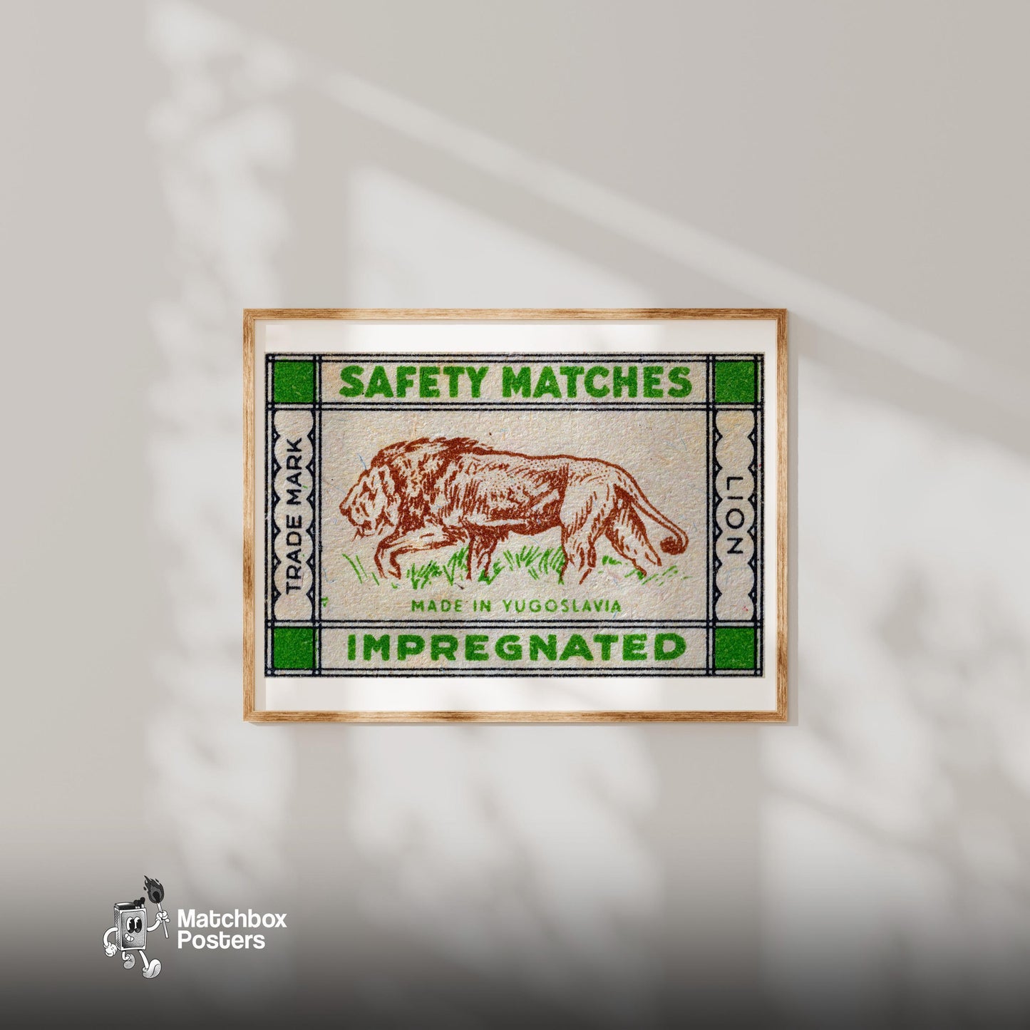 Lion - vintage matchbox label print - bedroom mockup