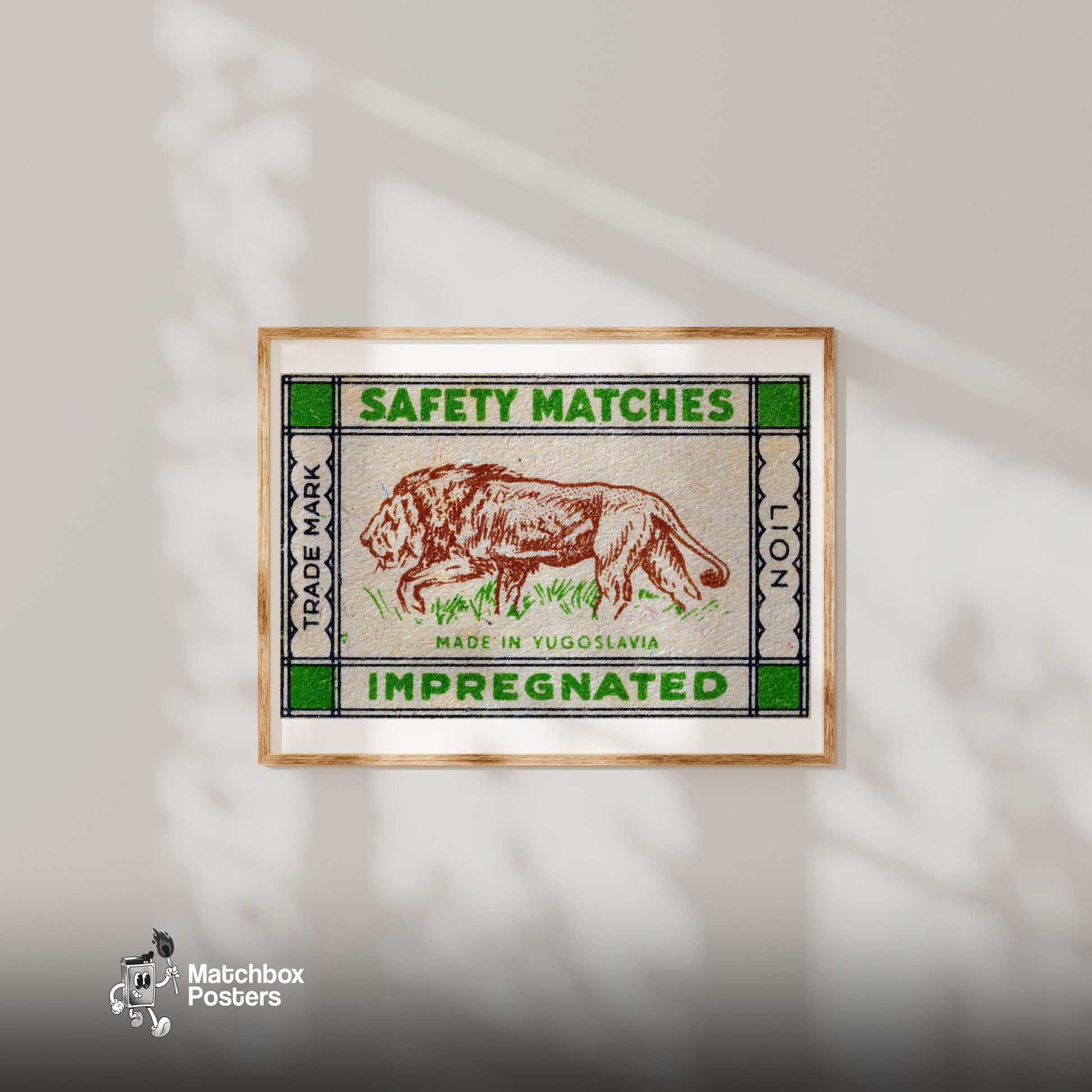 Lion - vintage matchbox label print - bedroom mockup