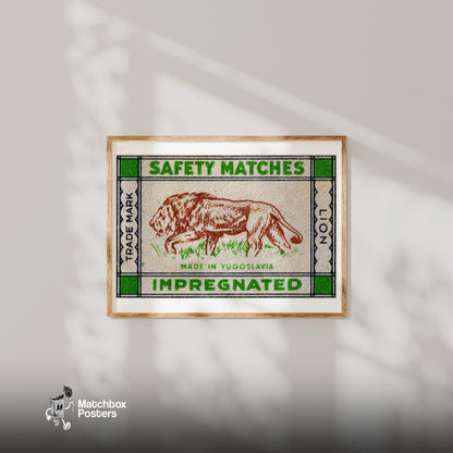 Lion - vintage matchbox label print - bedroom mockup