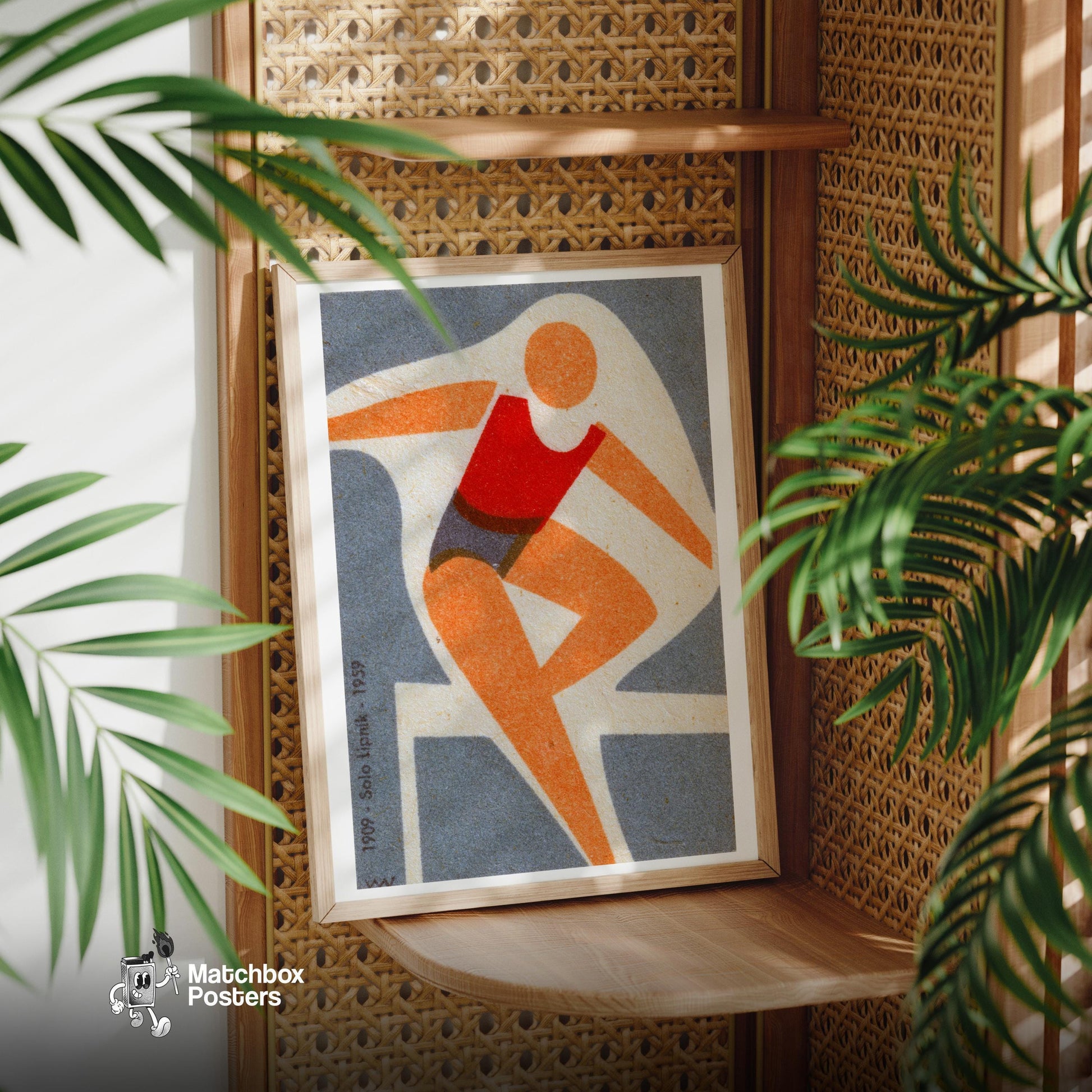 Abstract Figure - vintage matchbox label print - office wall