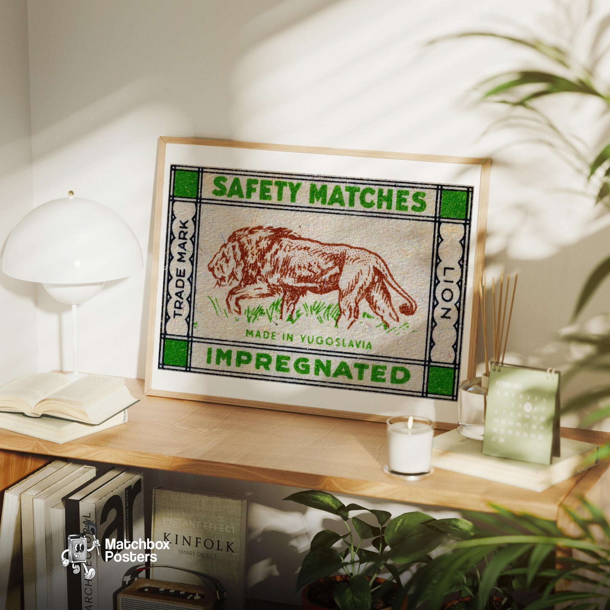 Lion - vintage matchbox label print - office wall