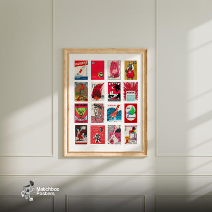 Reds Grid - vintage matchbox label print - living room mockup