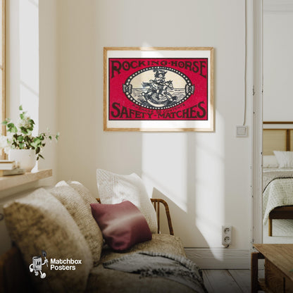 Rocking Horse - vintage matchbox label print - living room mockup