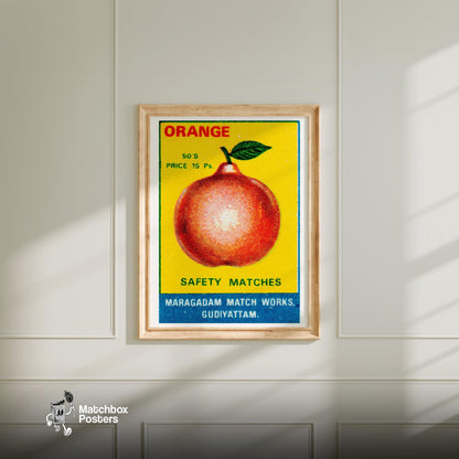 Orange with Leaf - vintage matchbox label print - bedroom mockup