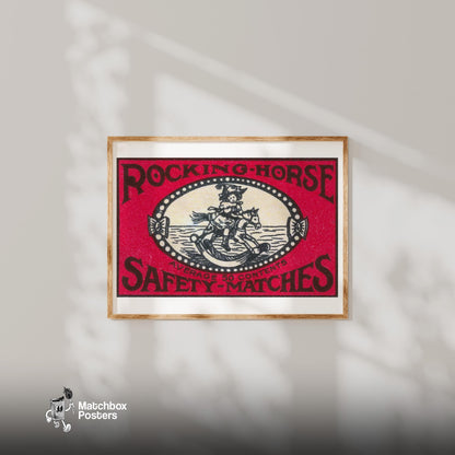 Rocking Horse - vintage matchbox label print - bedroom mockup
