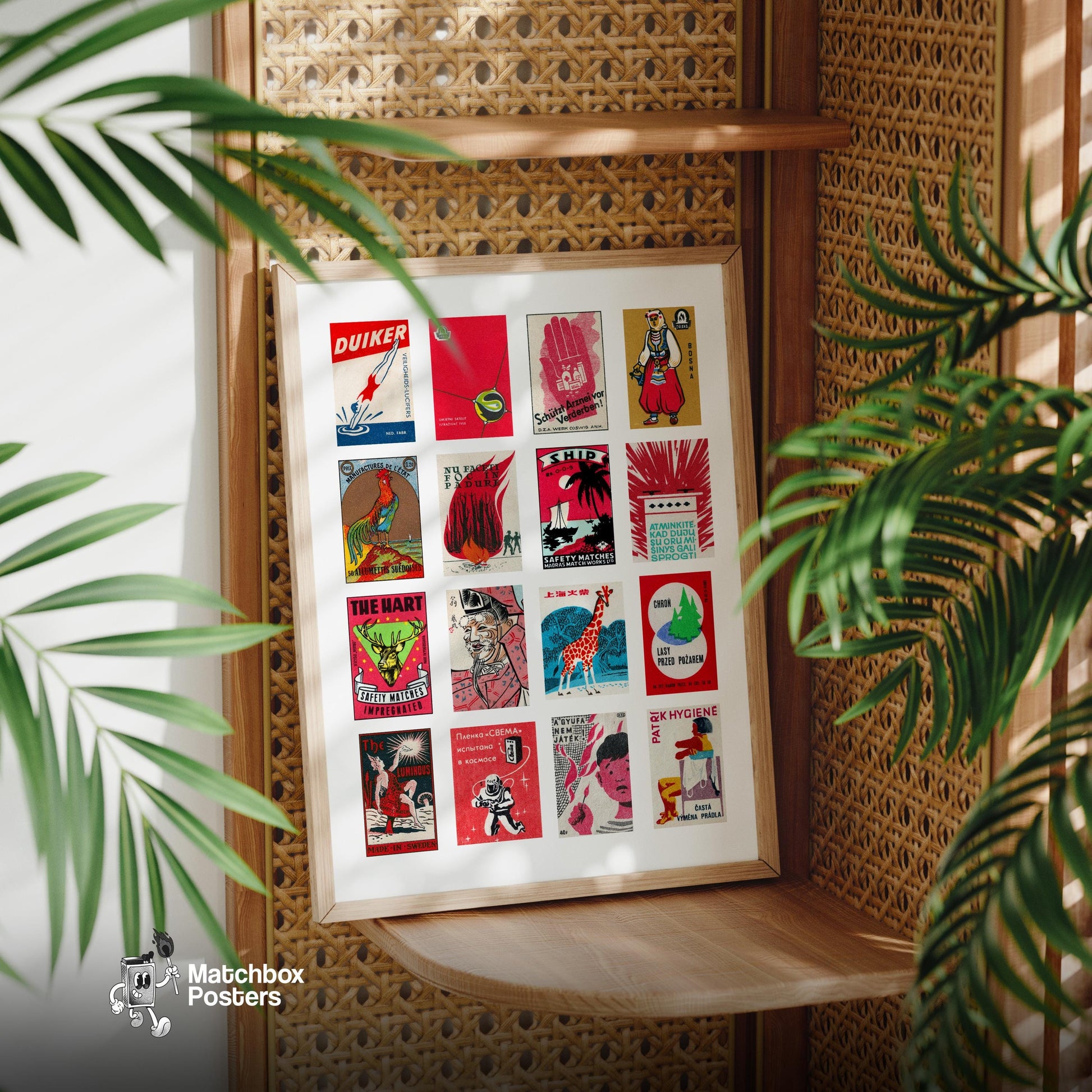 Reds Grid - vintage matchbox label print - size comparison