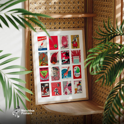 Reds Grid - vintage matchbox label print - size comparison