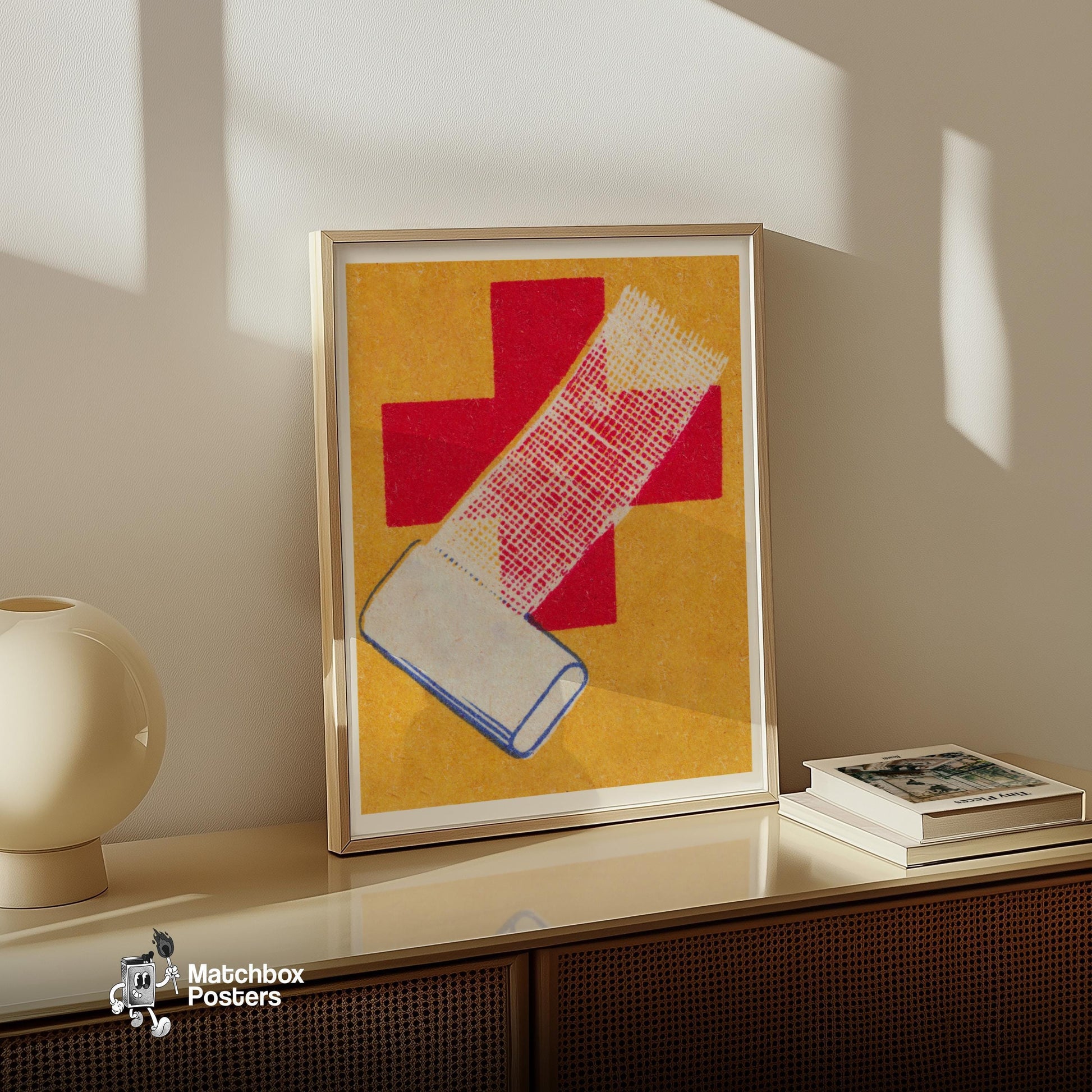 First Aid - vintage matchbox label print - size comparison