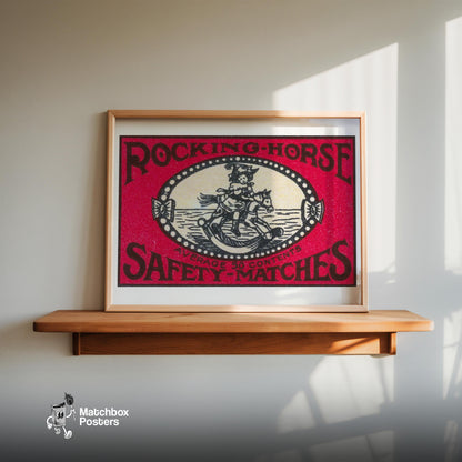 Rocking Horse - vintage matchbox label print - size comparison