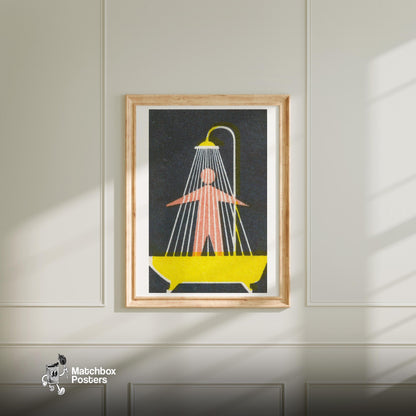 Vintage Shower Scene - vintage matchbox label print - bedroom mockup