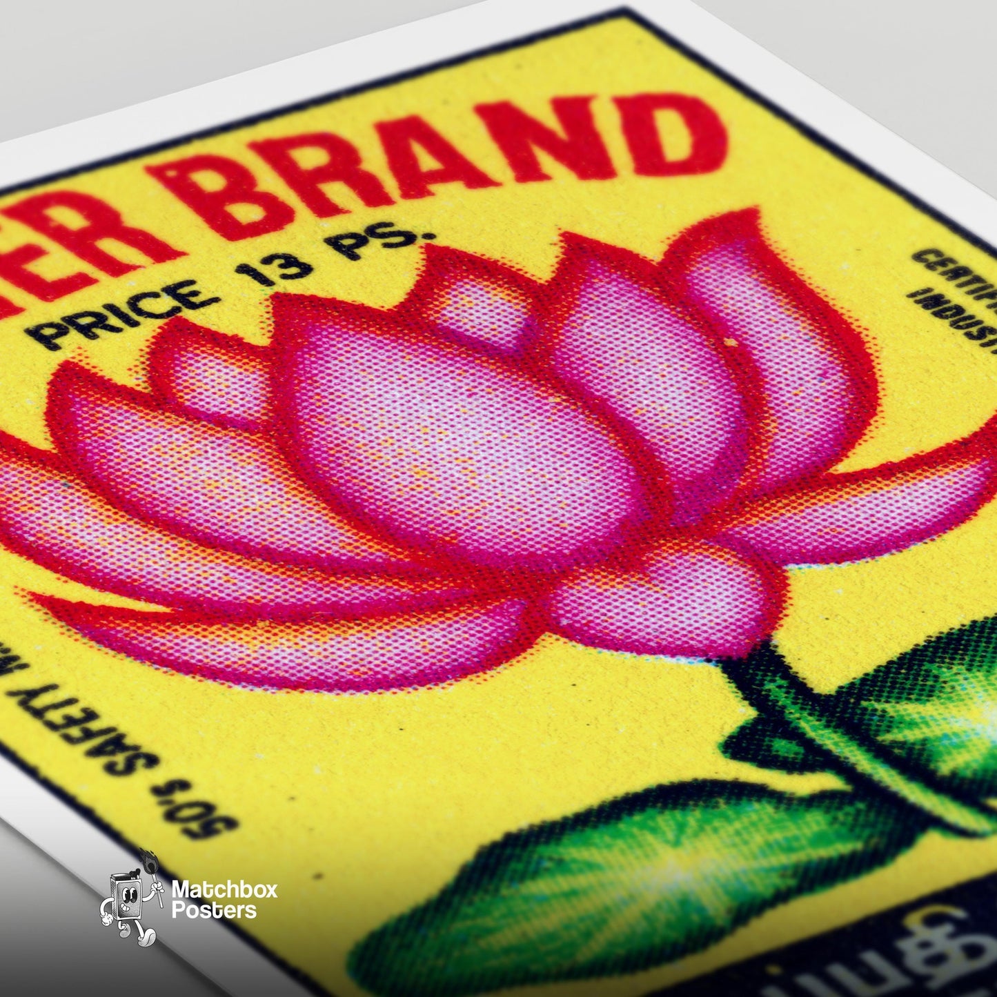 Pink Lotus Flower - vintage matchbox label print - close-up detail