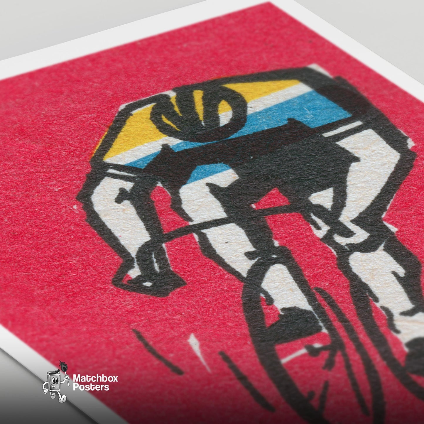 Cyclist - vintage matchbox label print - close-up detail