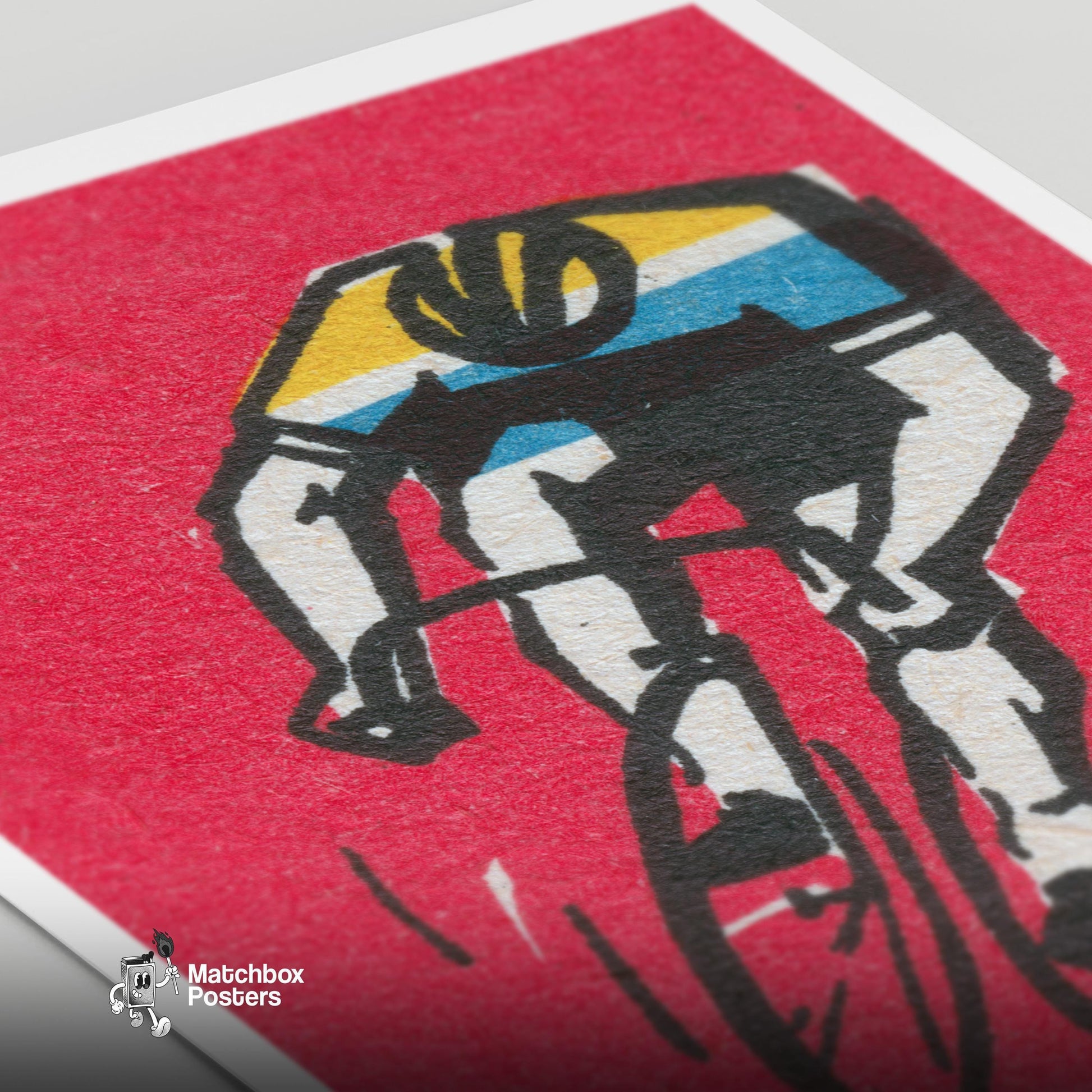 Cyclist - vintage matchbox label print - close-up detail
