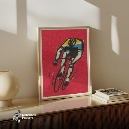 Cyclist - vintage matchbox label print - size comparison