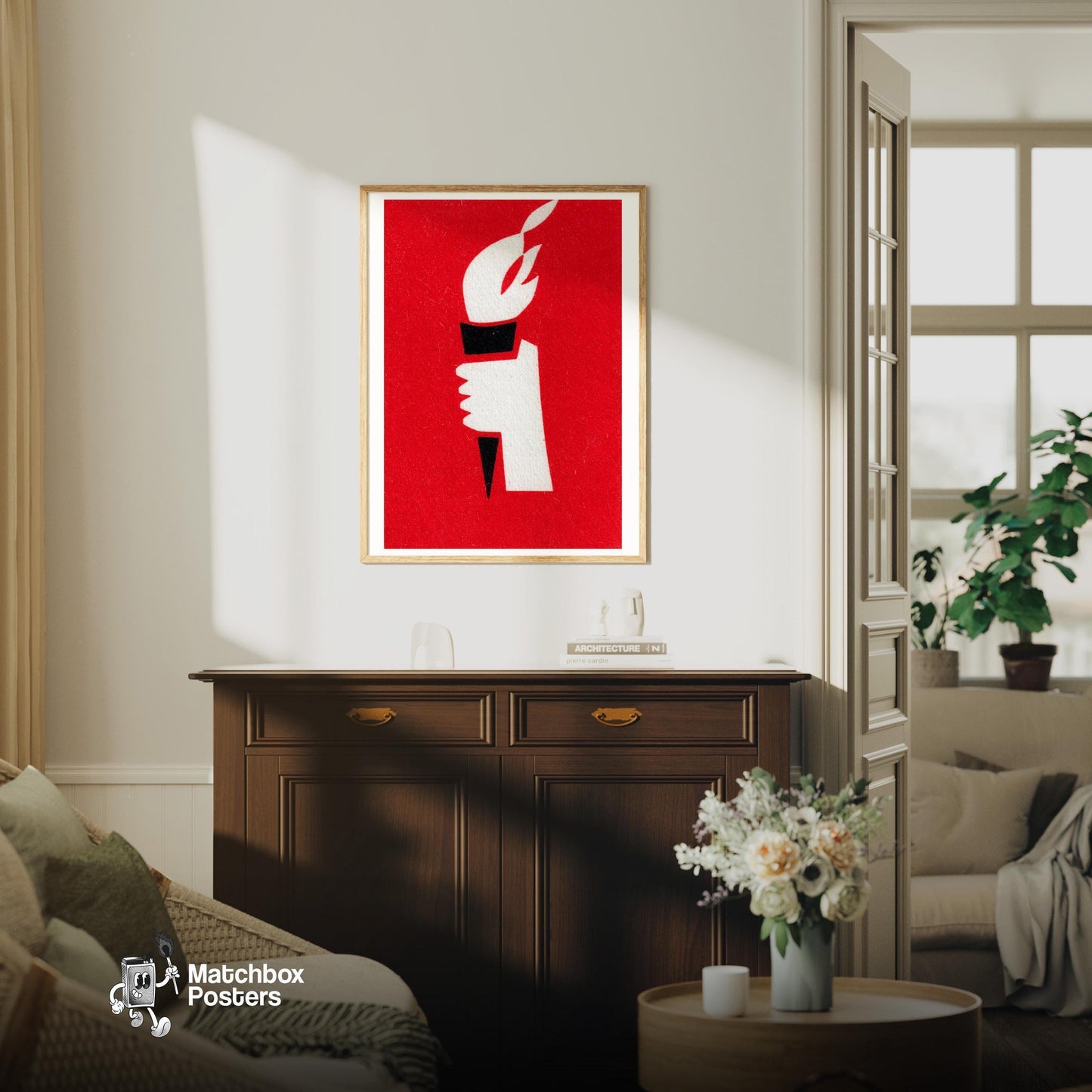 Torch - vintage matchbox label print - living room mockup