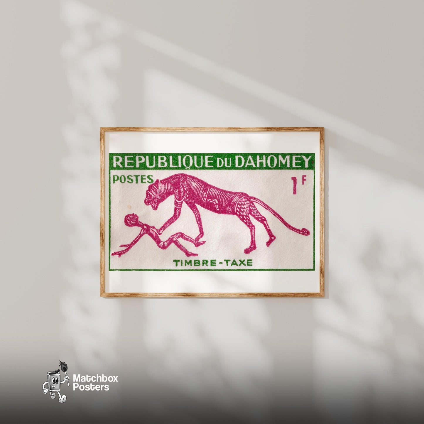Animal Hunting Man - vintage matchbox label print - bedroom mockup