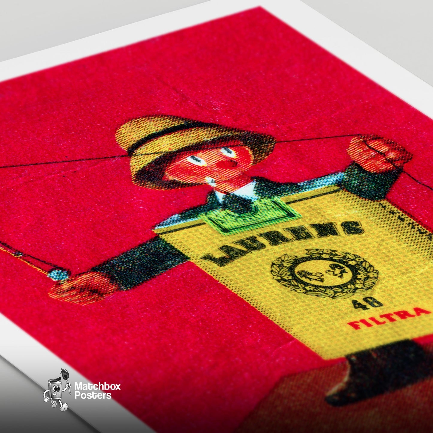 Cigarette Fisherman - vintage matchbox label print - close-up detail