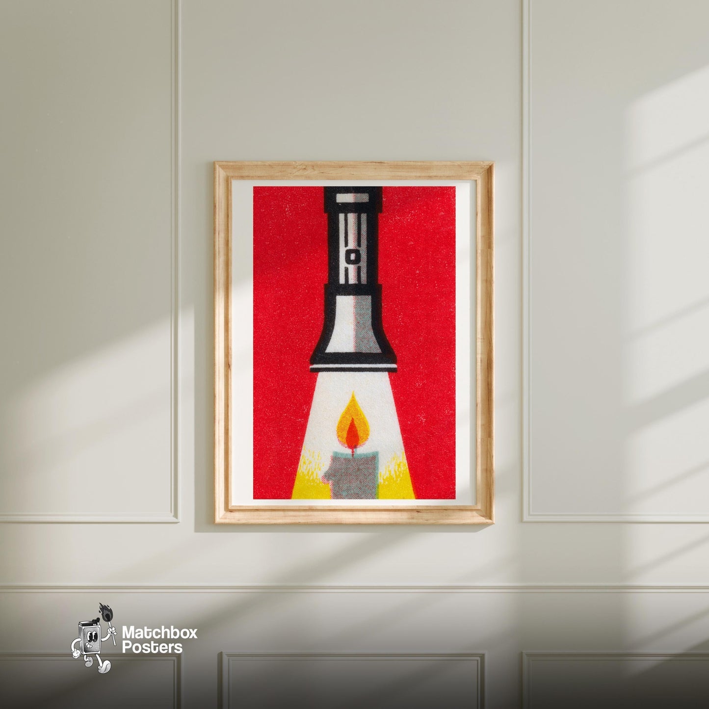 Candle Flashlight - vintage matchbox label print - bedroom mockup