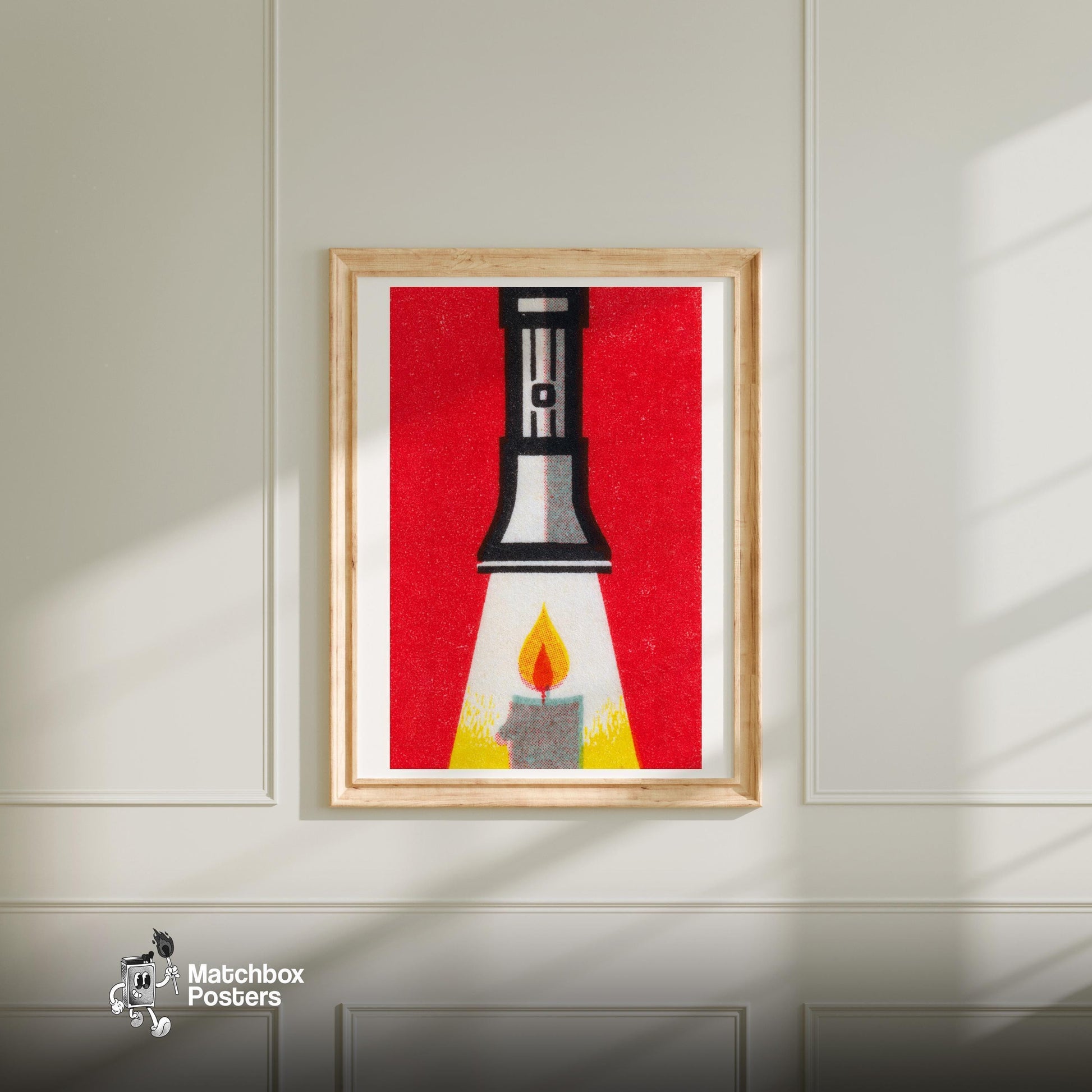 Candle Flashlight - vintage matchbox label print - bedroom mockup