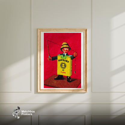 Cigarette Fisherman - vintage matchbox label print - bedroom mockup