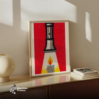 Candle Flashlight - vintage matchbox label print - size comparison