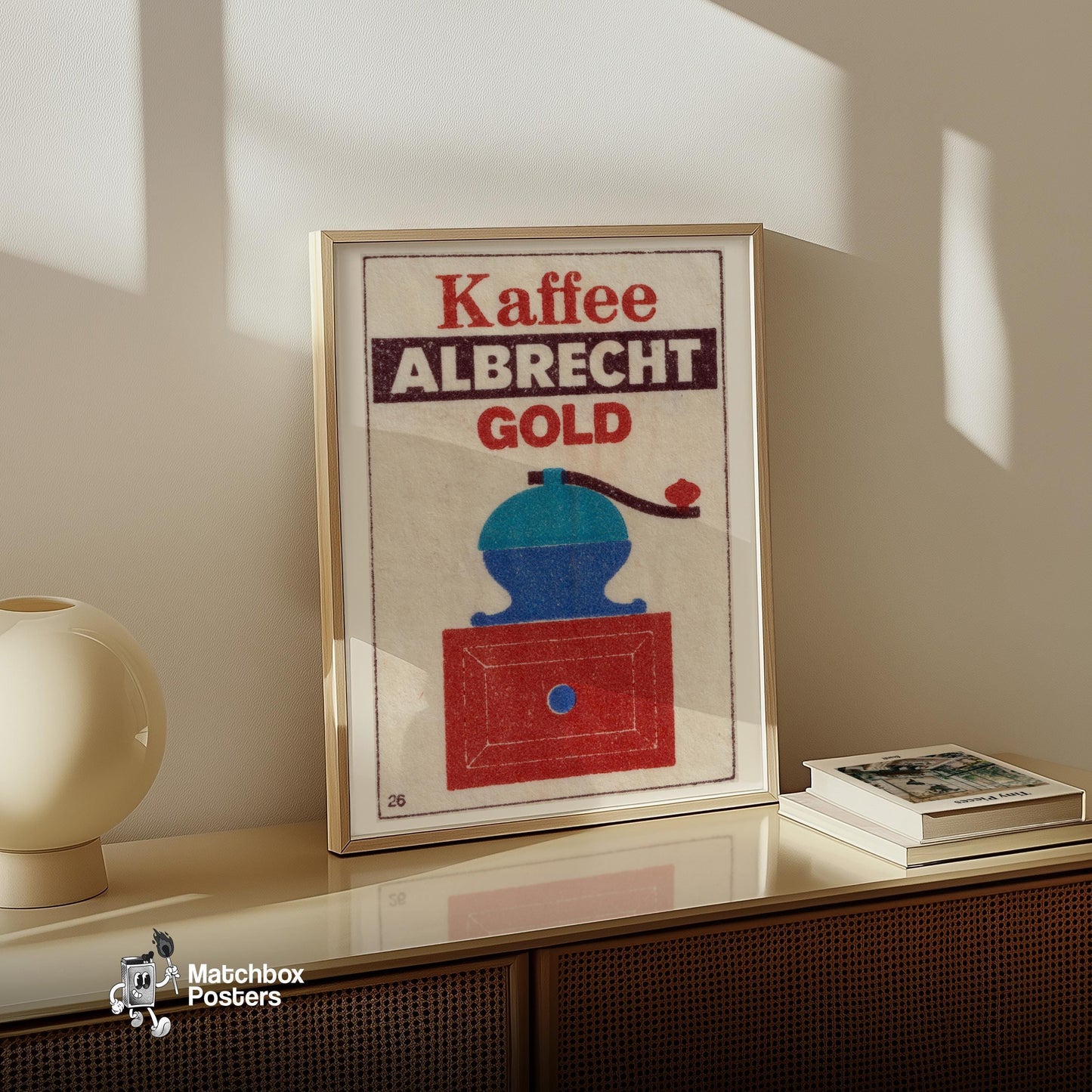 Vintage Coffee Grinder Illustration - vintage matchbox label print - size comparison