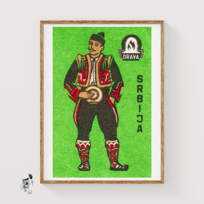 Serbian Man - vintage matchbox label print