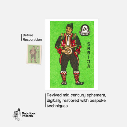 Serbian Man - vintage matchbox label print - framed wall art preview