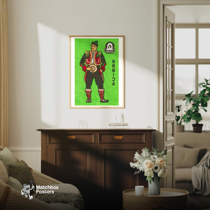 Serbian Man - vintage matchbox label print - living room mockup