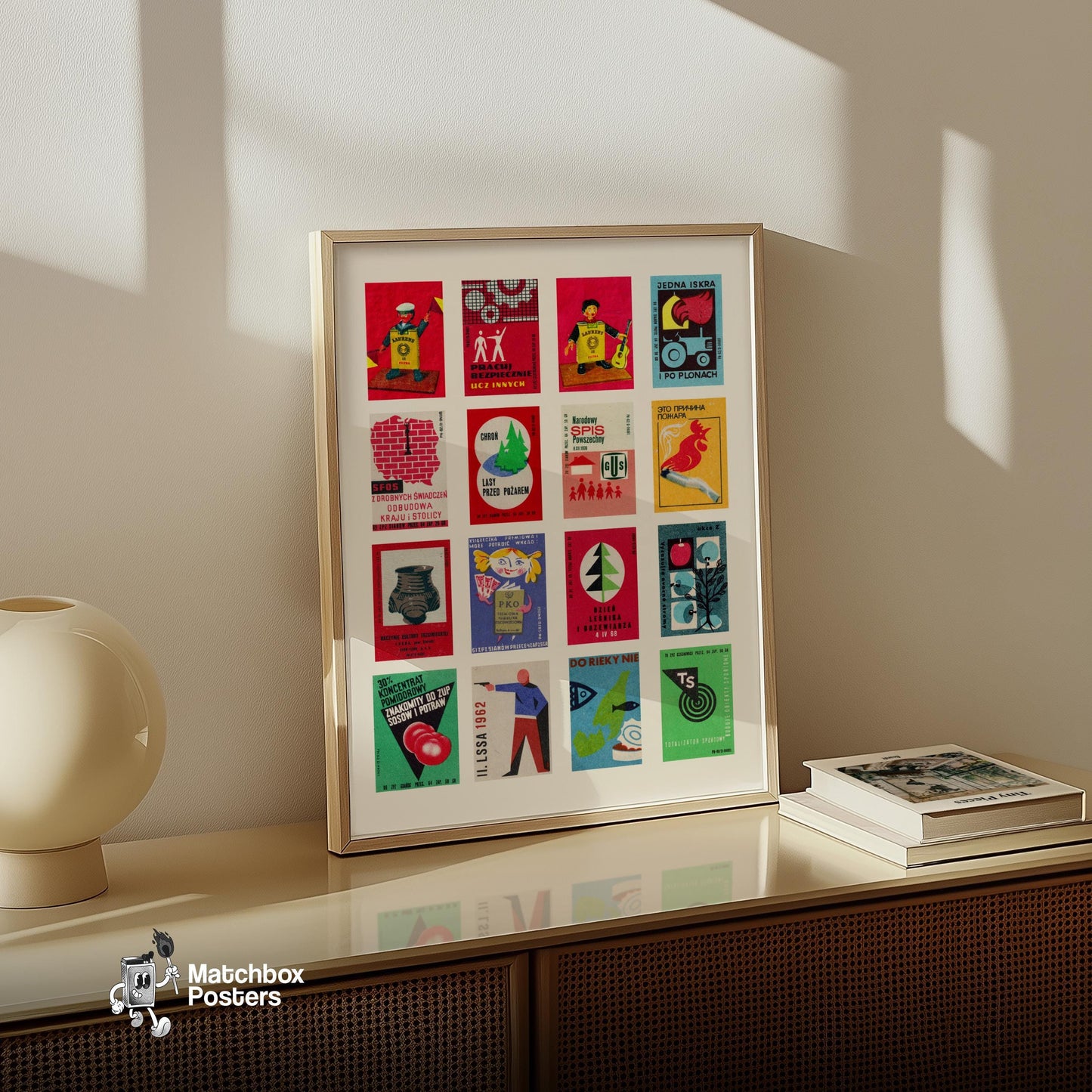 Polish - vintage matchbox label print - bedroom mockup