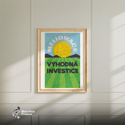 Czech Coin - vintage matchbox label print - bedroom mockup