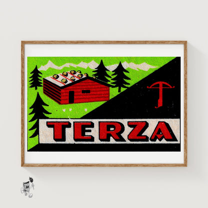 Red Cabin - vintage matchbox label print