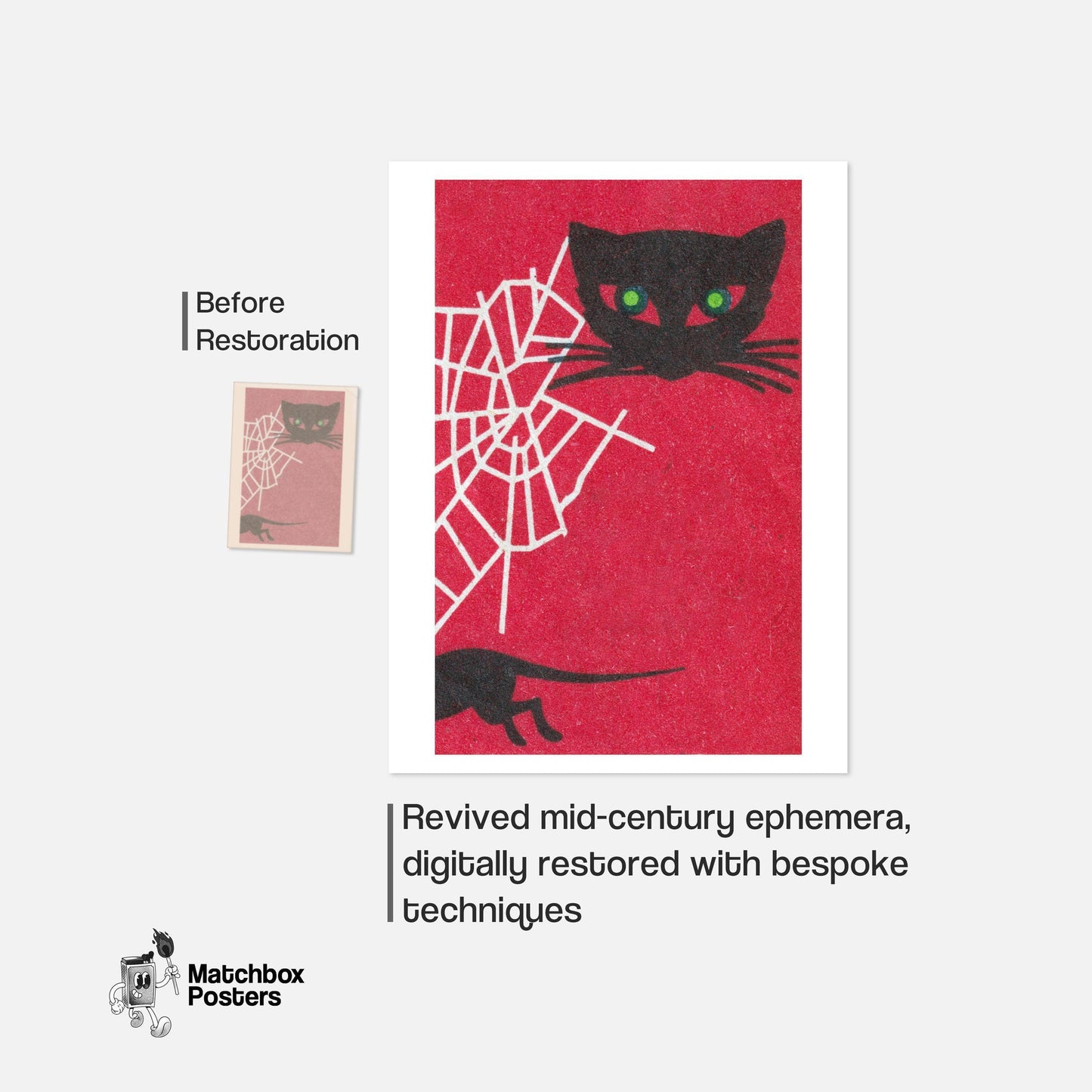Black Cat - vintage matchbox label print - framed wall art preview