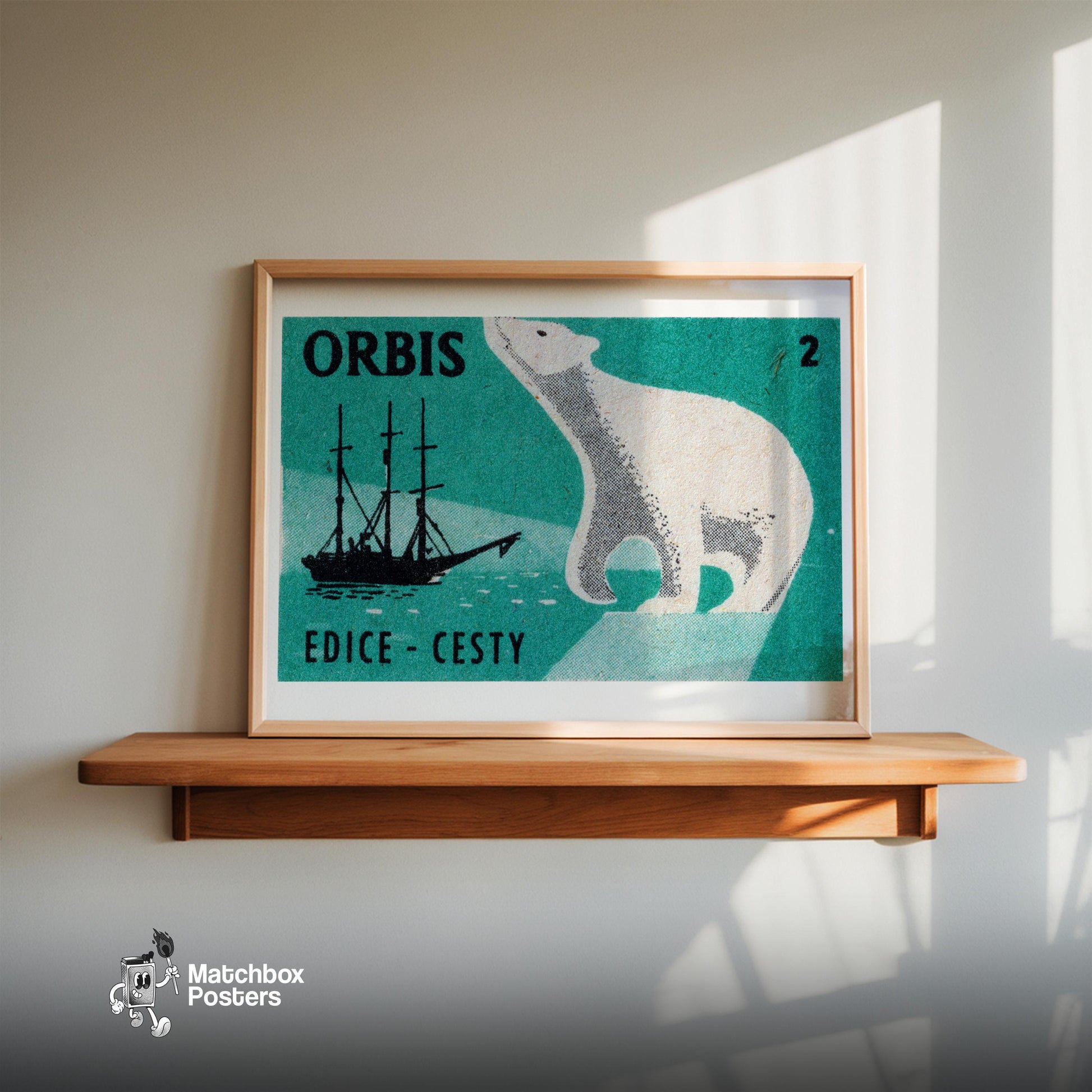 Polar Bear Arctic - vintage matchbox label print - size comparison