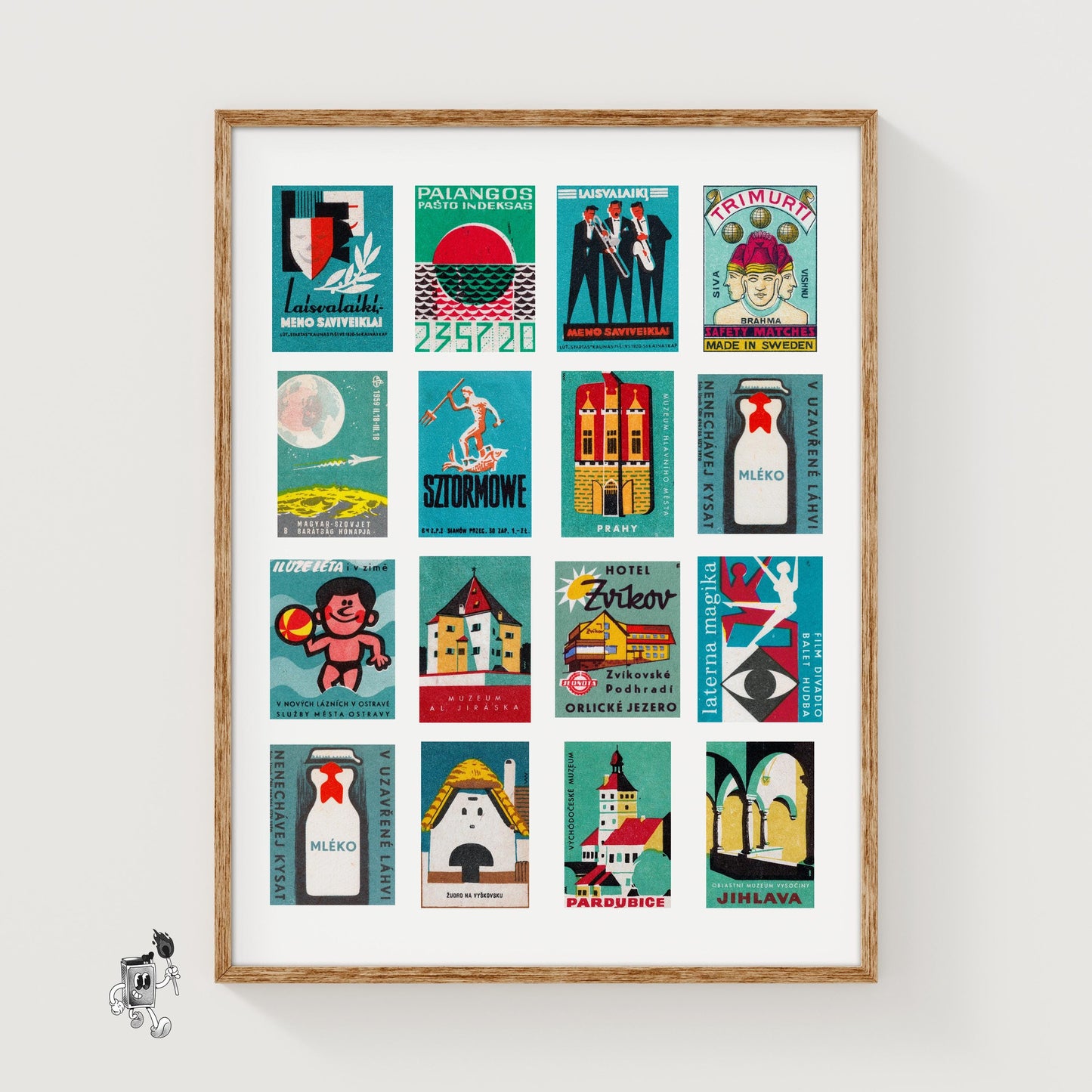Teal Matchbox Label Collage - vintage matchbox label print