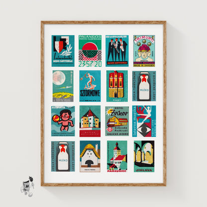 Teal Matchbox Label Collage - vintage matchbox label print