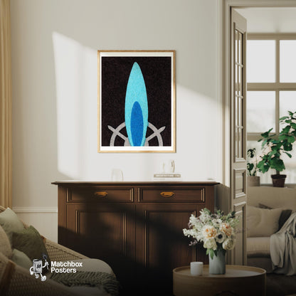 Blue Flame - vintage matchbox label print - living room mockup