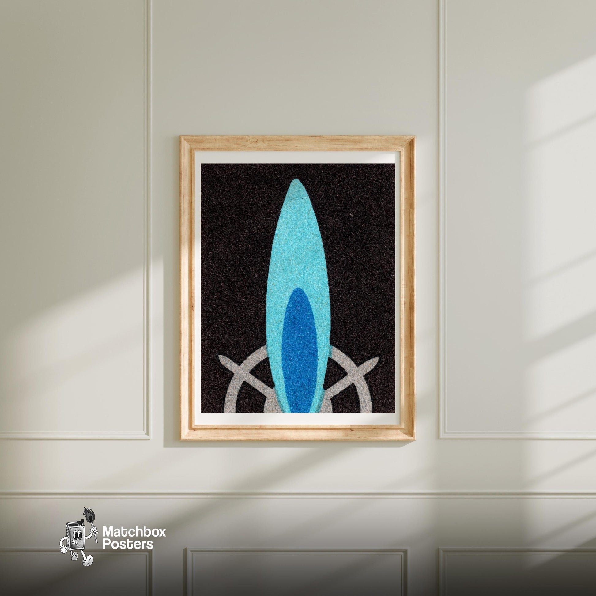 Blue Flame - vintage matchbox label print - bedroom mockup
