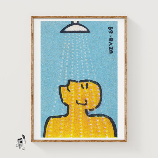 Man Under Shower - vintage matchbox label print