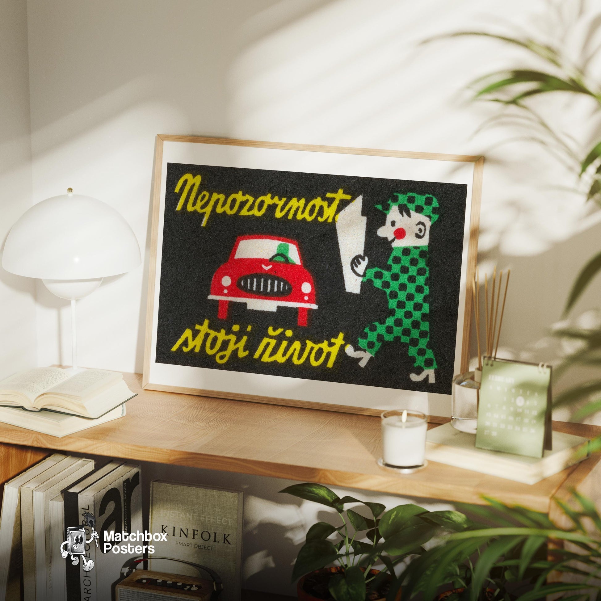 Red Car - vintage matchbox label print - office wall