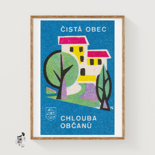 Abstract Building - vintage matchbox label print