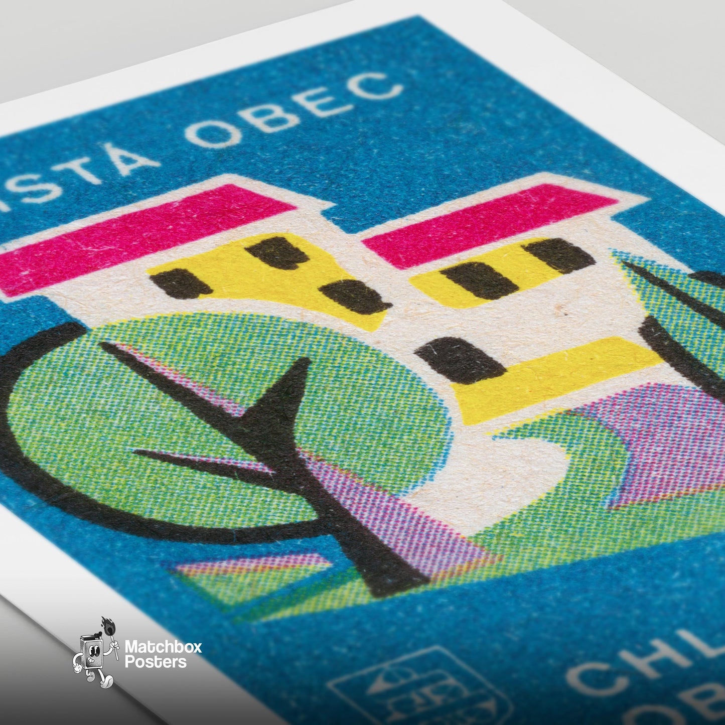 Abstract Building - vintage matchbox label print - close-up detail