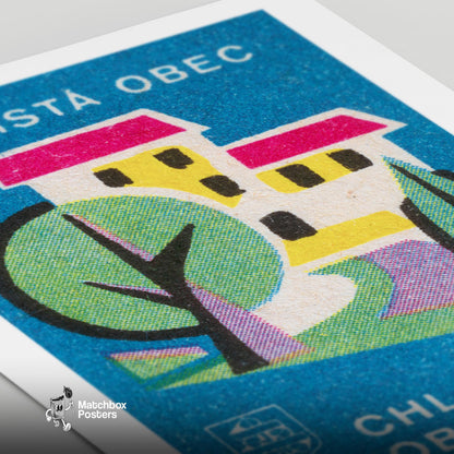 Abstract Building - vintage matchbox label print - close-up detail