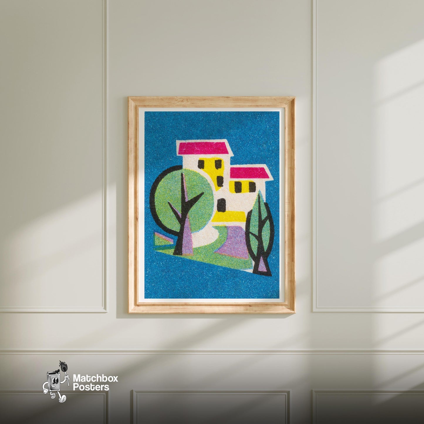 Stylized House - vintage matchbox label print - bedroom mockup