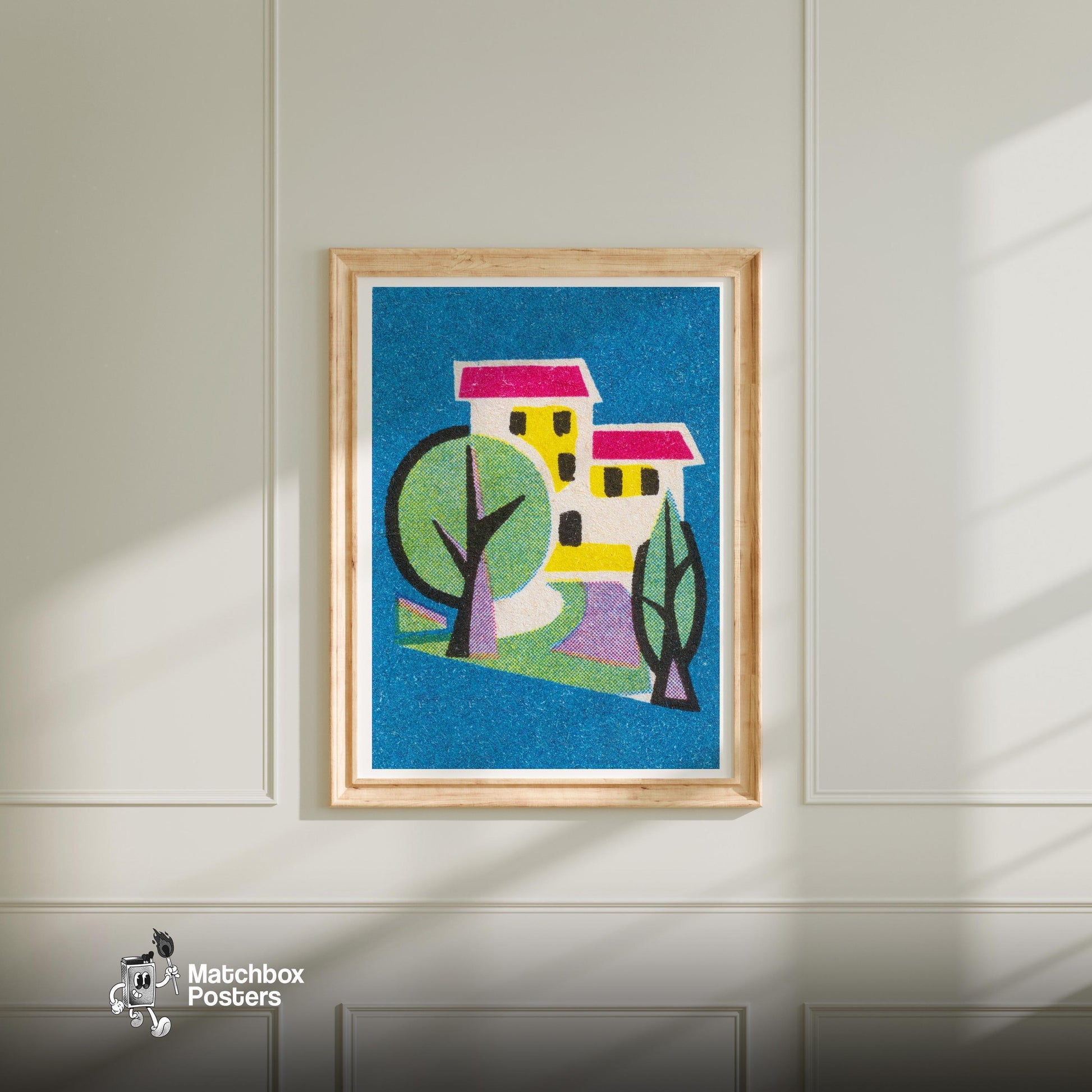 Stylized House - vintage matchbox label print - bedroom mockup