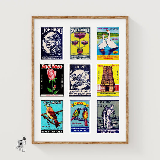Tamil Print - vintage matchbox label print